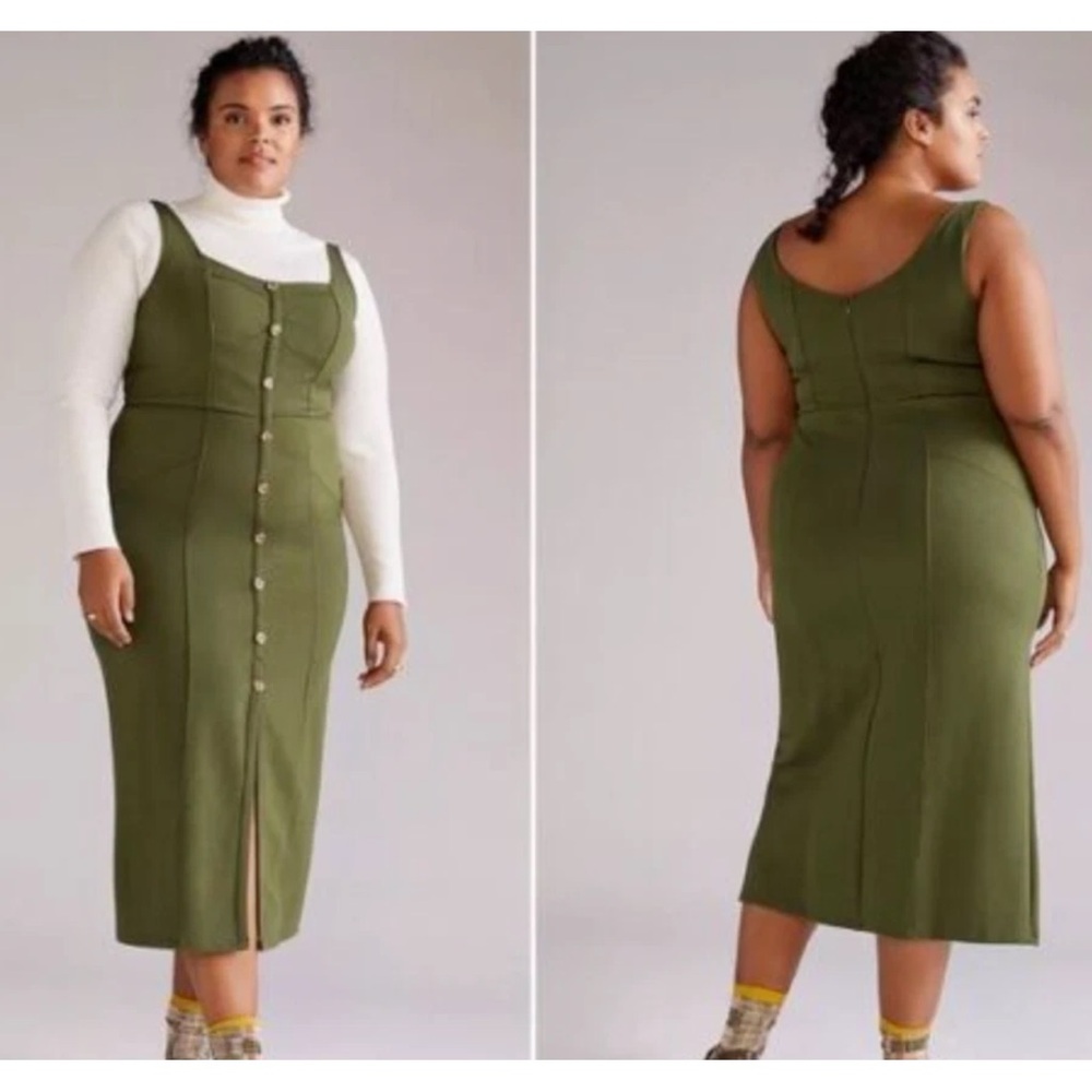 NWOT ANTHROPOLOGIE Olive Green Knit Button Front Dress